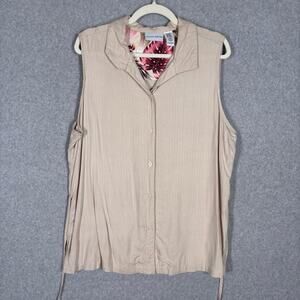 Jaclyn Smith Top‎ XL Tan Button Tank Blouse Shirt Neutral Quiet Career Church